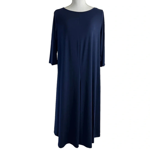 Roamans Navy Blue Jersey Stretch Dress Size 14 16 Relaxed Fit Comfort Casual - Picture 1 of 5